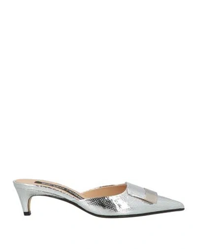 Sergio Rossi Woman Mules & Clogs Silver Size 5.5 Leather