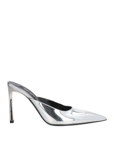 Sergio Rossi Woman Mules & Clogs Silver Size 8 Leather
