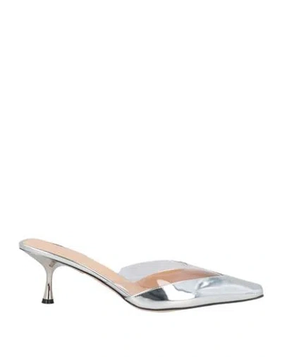 Sergio Rossi Woman Mules & Clogs Silver Size 8 Leather, Plastic