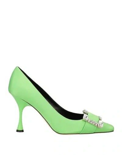 Sergio Rossi Woman Pumps Acid Green Size 6.5 Textile Fibers