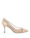 Sergio Rossi Suede-panel Mesh Pumps In Beige