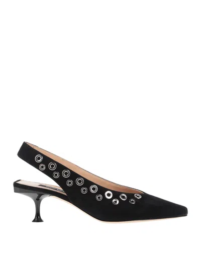 Sergio Rossi Black Suede Sr Eyelet Slingback Sandals