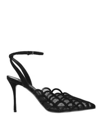 Sergio Rossi Woman Pumps Black Size 5 Leather, Textile Fibers In Multi