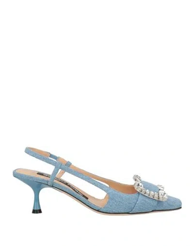 Sergio Rossi Woman Pumps Blue Size 5.5 Textile Fibers In Multi