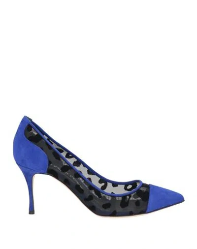 Sergio Rossi Woman Pumps Bright Blue Size 7 Leather, Textile Fibers