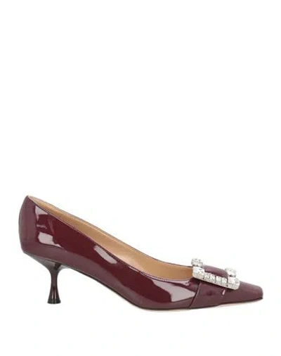 Sergio Rossi Woman Pumps Burgundy Size 6.5 Leather