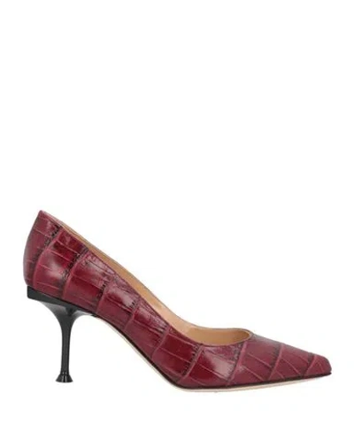 Sergio Rossi Woman Pumps Burgundy Size 7 Leather In Red