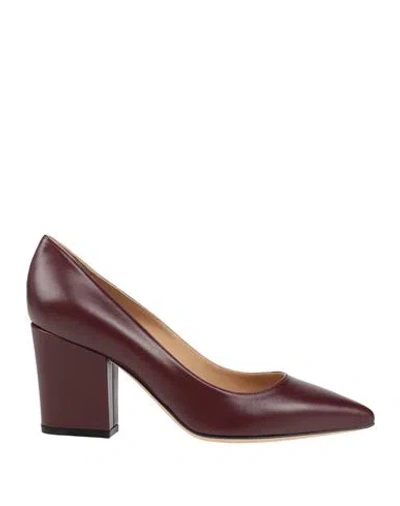 Sergio Rossi Woman Pumps Burgundy Size 7.5 Leather In Red