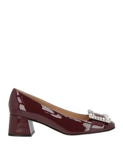 Sergio Rossi Woman Pumps Burgundy Size 8 Leather