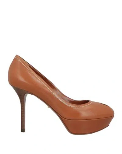 Sergio Rossi Woman Pumps Camel Size 5 Leather In Brown