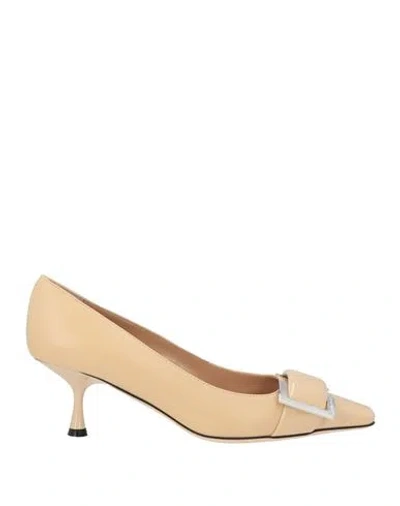 Sergio Rossi Woman Pumps Cream Size 5.5 Leather In Gold
