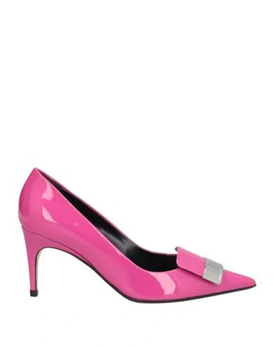 Sergio Rossi Woman Pumps Fuchsia Size 6.5 Leather In Pink