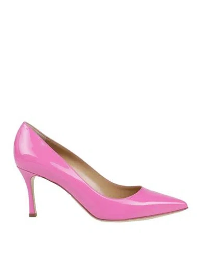 Sergio Rossi Woman Pumps Fuchsia Size 7.5 Leather In Pink