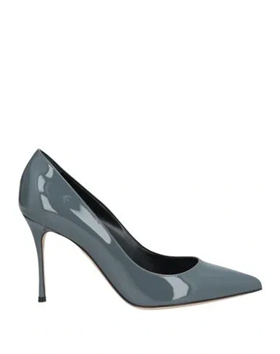 Sergio Rossi Woman Pumps Grey Size 8.5 Leather