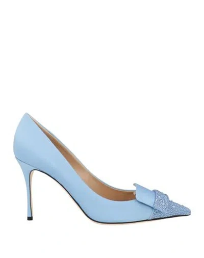 Sergio Rossi Woman Pumps Light Blue Size 7 Textile Fibers