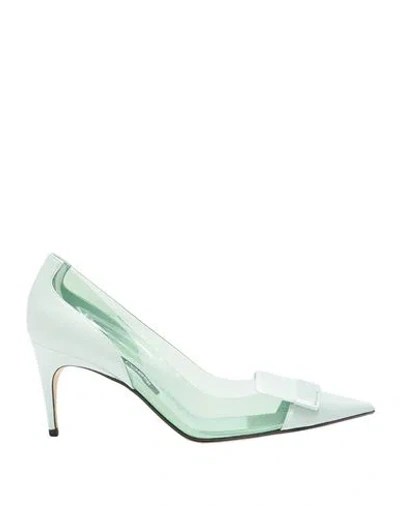 Sergio Rossi Woman Pumps Light Green Size 11 Pvc - Polyvinyl Chloride, Leather
