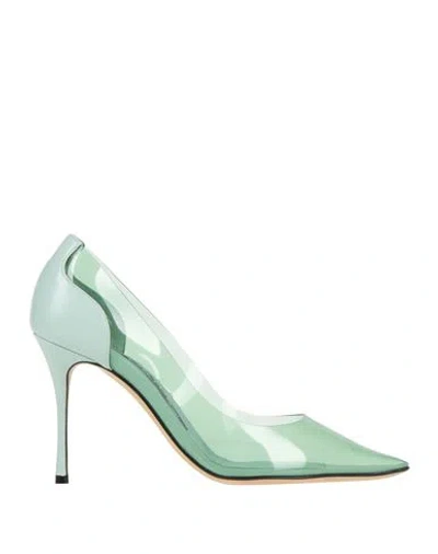 Sergio Rossi Woman Pumps Light Green Size 6.5 Leather, Plastic