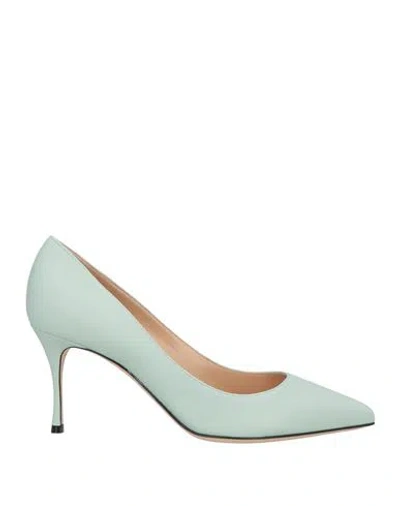 Sergio Rossi Woman Pumps Light Green Size 7 Leather In Sage Green