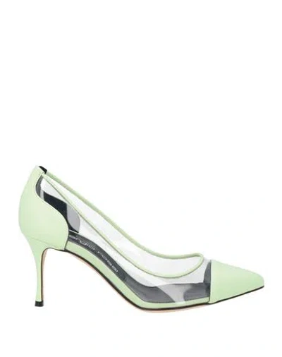 Sergio Rossi Woman Pumps Light Green Size 7 Leather, Synthetic Material In Silver
