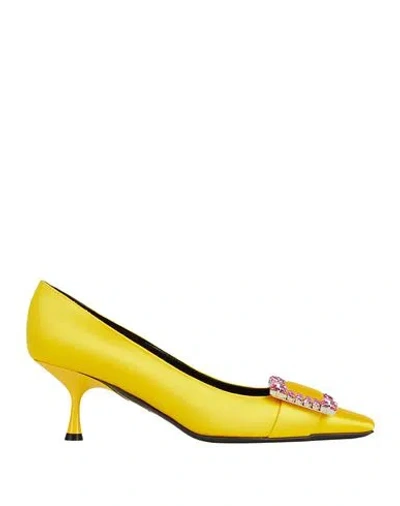Sergio Rossi Woman Pumps Marigold Size 7.5 Textile Fibers In Yellow