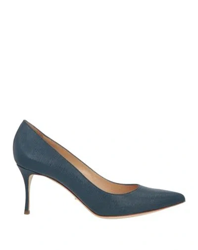Sergio Rossi Woman Pumps Midnight Blue Size 9 Calfskin