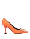 Sergio Rossi Woman Pumps Orange Size 7 Textile Fibers In Orange