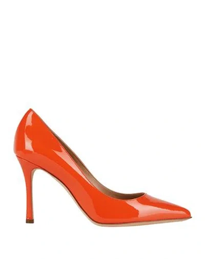 Sergio Rossi Woman Pumps Orange Size 7 Leather