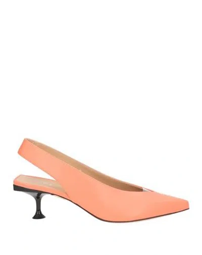 Sergio Rossi Woman Pumps Orange Size 9 Leather, Synthetic Material