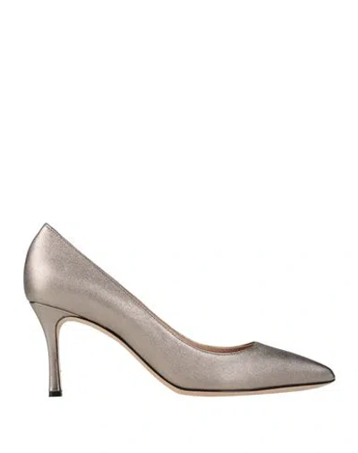 Sergio Rossi Woman Pumps Platinum Size 8 Leather In Grey