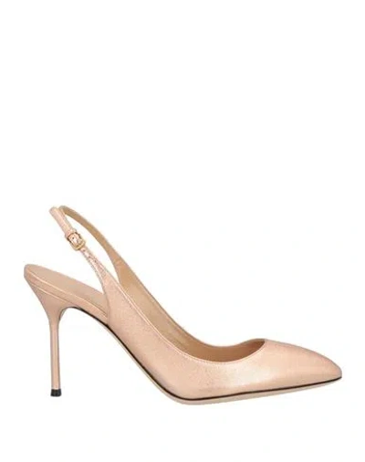 Sergio Rossi Woman Pumps Rose Gold Size 11 Leather