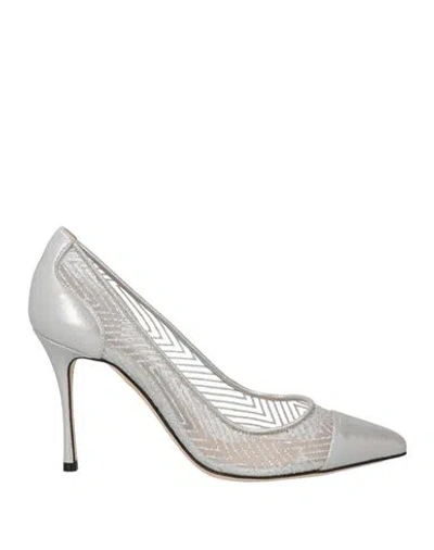 Sergio Rossi Woman Pumps Silver Size 6 Leather, Textile Fibers