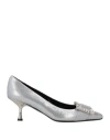 Sergio Rossi Woman Pumps Silver Size 7 Leather In Silver