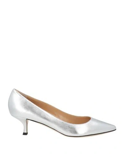Sergio Rossi Woman Pumps Silver Size 8.5 Leather In Multi