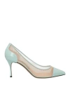 Sergio Rossi Woman Pumps Sky Blue Size 5.5 Leather, Textile Fibers
