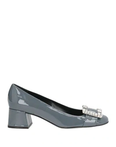 Sergio Rossi Woman Pumps Slate Blue Size 7.5 Leather In Gray