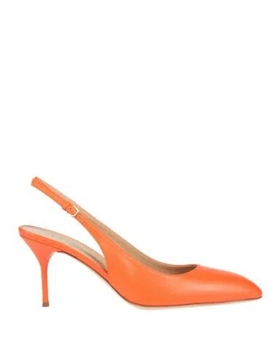 Sergio Rossi Woman Pumps Tomato Red Size 11 Leather In Orange