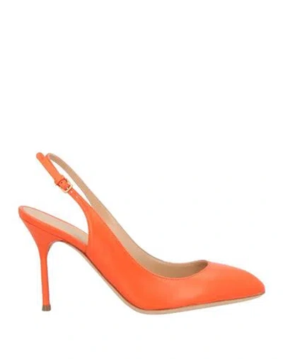 Sergio Rossi Woman Pumps Tomato Red Size 6.5 Leather In Orange