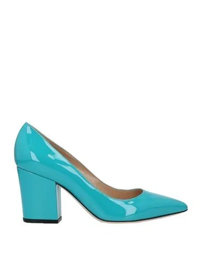 Sergio Rossi Woman Pumps Turquoise Size 7 Calfskin
