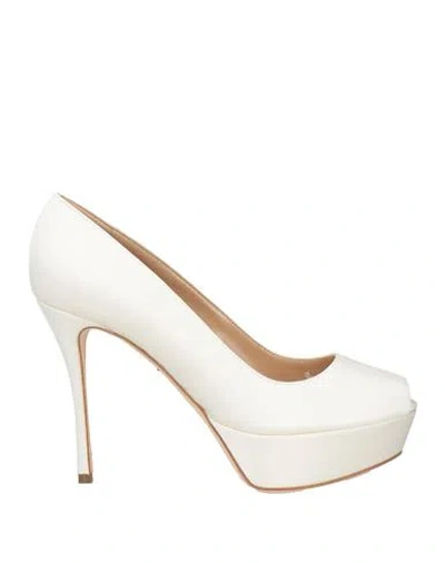 Sergio Rossi Woman Pumps White Size 4.5 Textile Fibers In Metallic