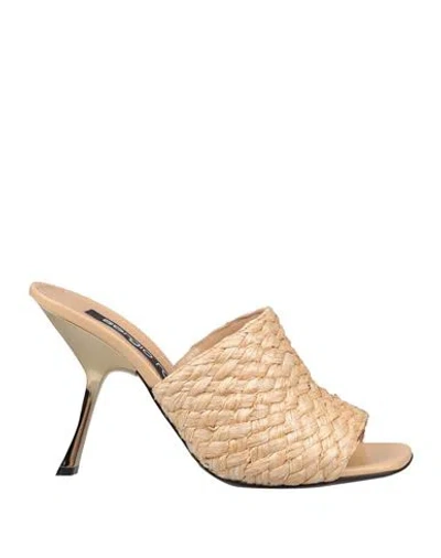 Sergio Rossi Sr Seville Raffia Mules In Beige