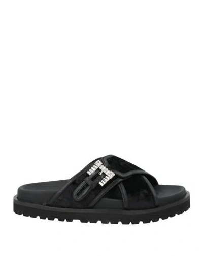 Sergio Rossi Woman Sandals Black Size 6 Textile Fibers, Leather