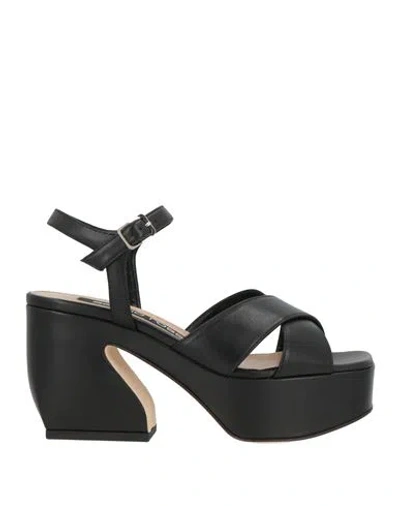 Sergio Rossi Woman Sandals Black Size 6.5 Leather In Multi
