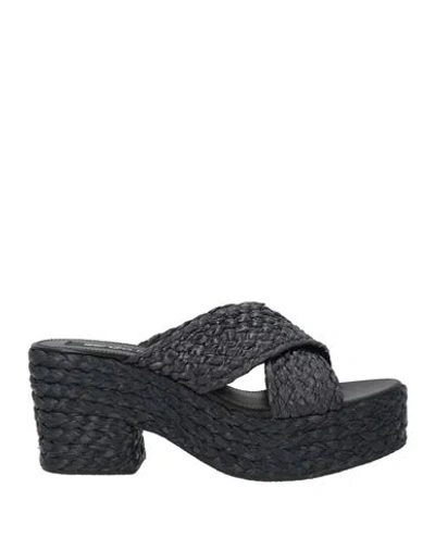 Sergio Rossi Woman Sandals Black Size 7 Natural Raffia