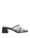 Sergio Rossi Woman Sandals Black Size 7.5 Leather, Pvc - Polyvinyl Chloride