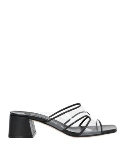 Sergio Rossi Woman Sandals Black Size 7.5 Leather, Pvc - Polyvinyl Chloride