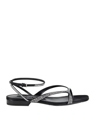 Sergio Rossi Woman Sandals Black Size 8 Leather, Textile Fibers