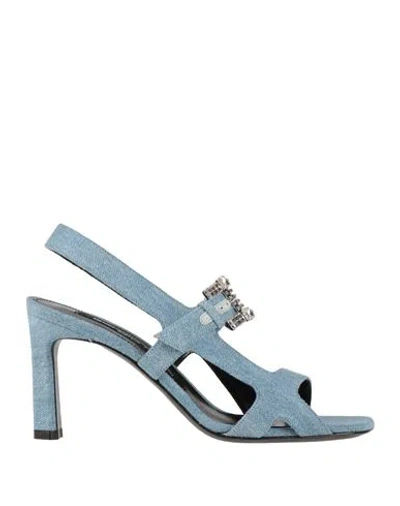 Sergio Rossi Woman Sandals Blue Size 7 Textile Fibers