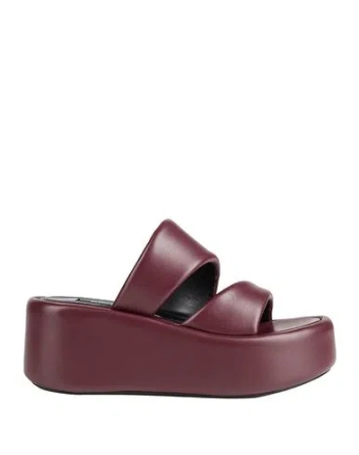 Sergio Rossi Woman Sandals Burgundy Size 7 Leather In Red