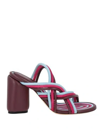 Sergio Rossi Woman Sandals Burgundy Size 8.5 Leather In Red