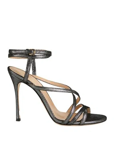 Sergio Rossi Woman Sandals Charcoal Size 5.5 Leather In Gray